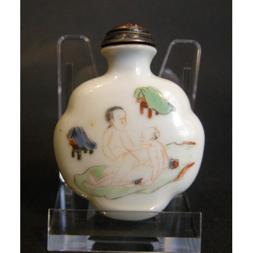 Porcelain snuff bottle shape rare decorated on each face with erotic decor